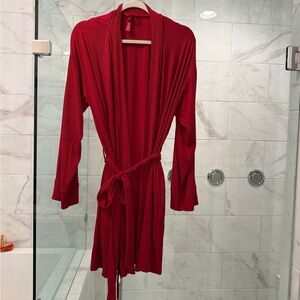 Skims Soft Lounge Short Robe in the color Brick Red